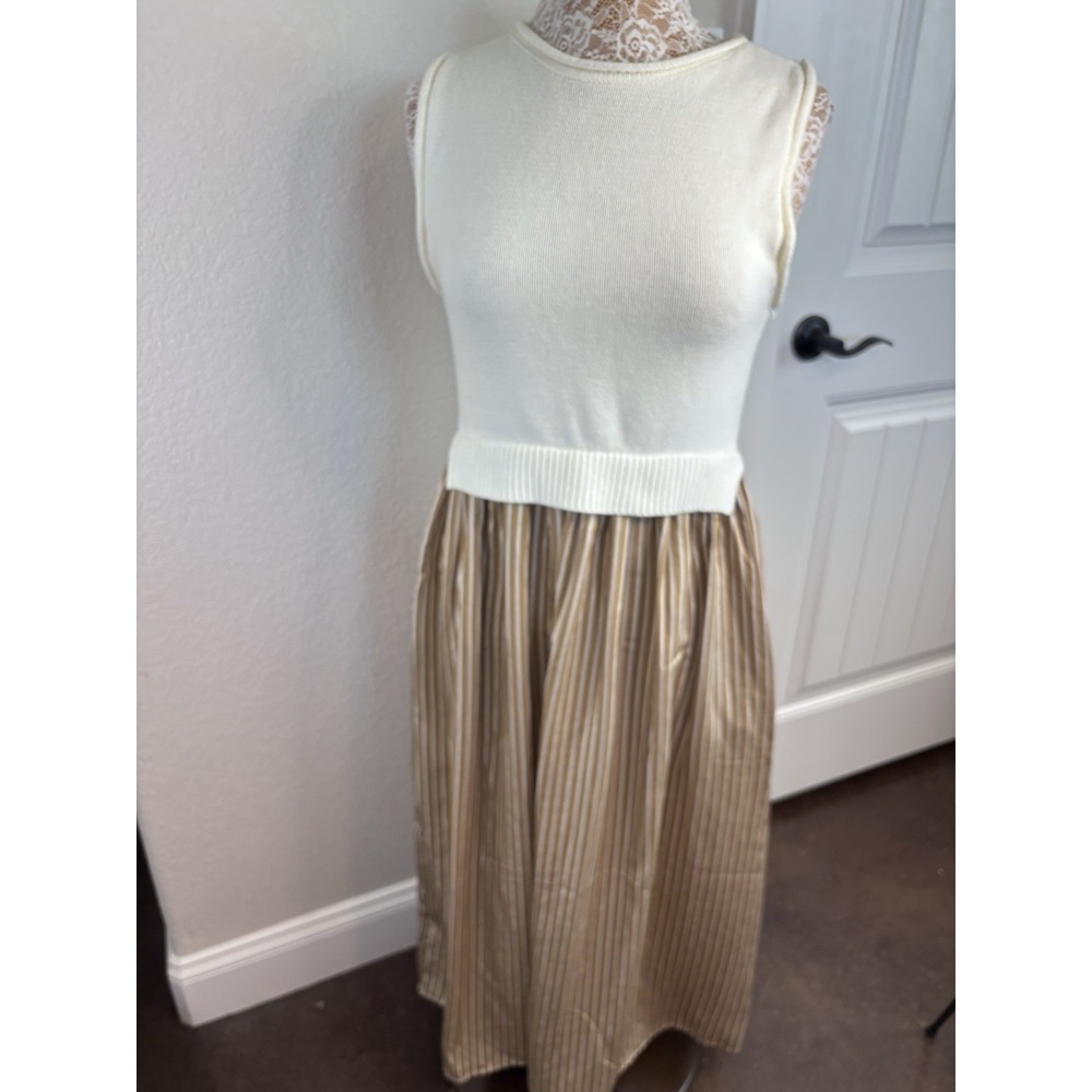 Sophie The Label Women's Maxi SweaterDress Ivory Tan Striped Minimal Lagenlook S